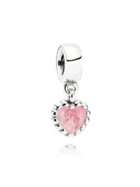 Pandora Sterling Silver Young Love Heart Dangle w/ Pink Enamel Charm -790471en28